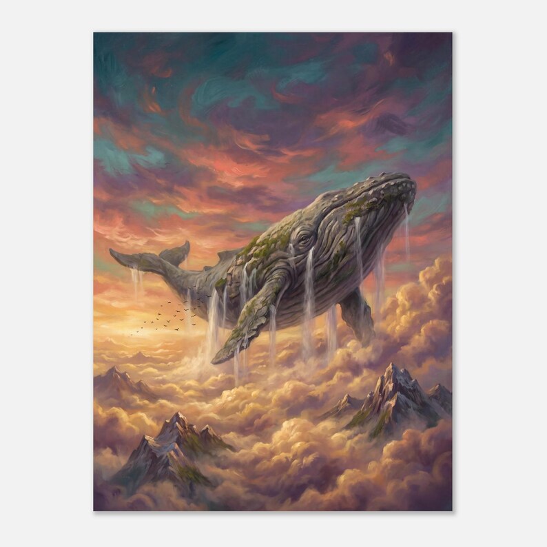 Fantasy Whale Wall Art, Surreal Sky Whale Poster, Dreamy Clouds Print, Whimsical Art, Gift Print Bild 3
