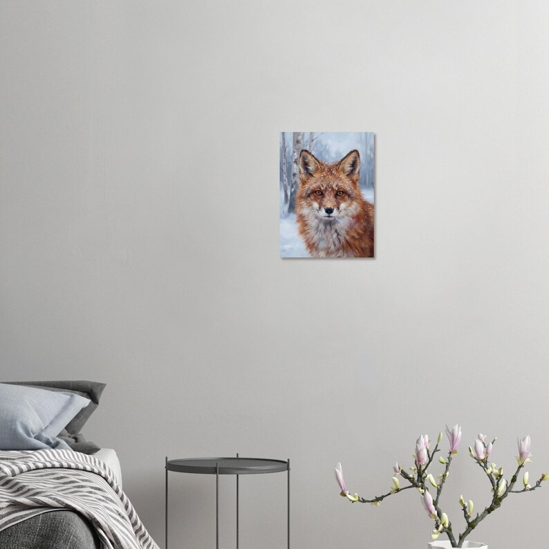 Lámina decorativa de zorro para pared, retrato de zorro invernal, arte de animales del bosque, regalo de decoración rústica para cabaña imagen 6