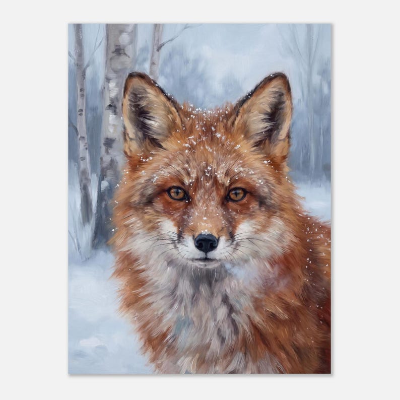 Lámina decorativa de zorro para pared, retrato de zorro invernal, arte de animales del bosque, regalo de decoración rústica para cabaña imagen 4