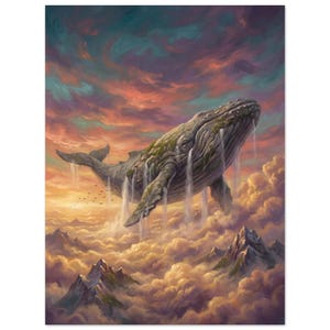 Fantasy Whale Wall Art, Surreal Sky Whale Poster, Dreamy Clouds Print, Whimsical Art, Gift Print Bild 1