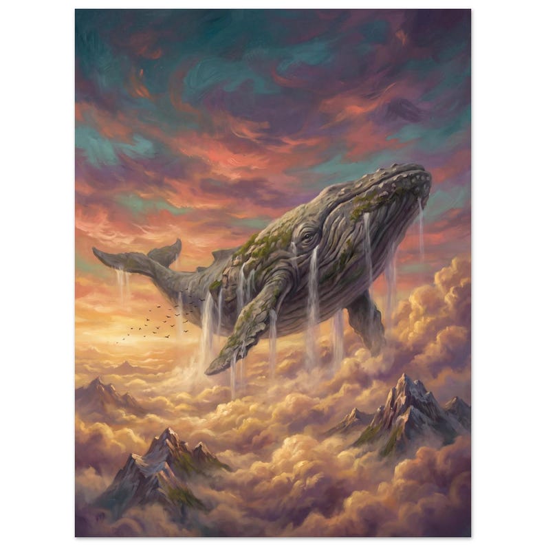 Fantasy Whale Wall Art, Surreal Sky Whale Poster, Dreamy Clouds Print, Whimsical Art, Gift Print Bild 1