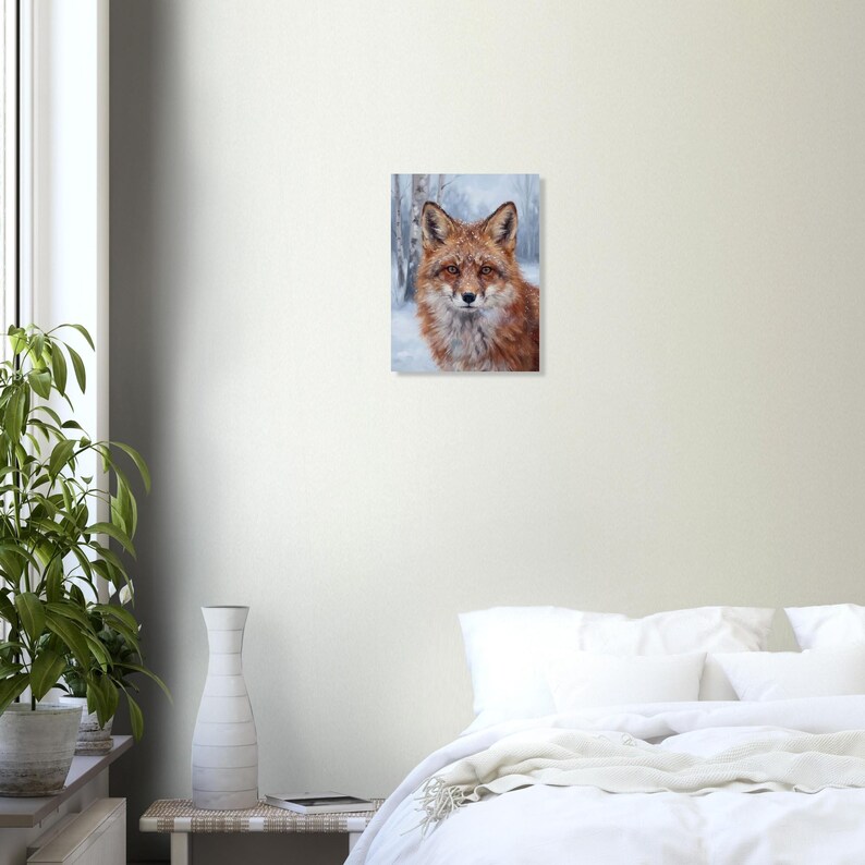Lámina decorativa de zorro para pared, retrato de zorro invernal, arte de animales del bosque, regalo de decoración rústica para cabaña imagen 2