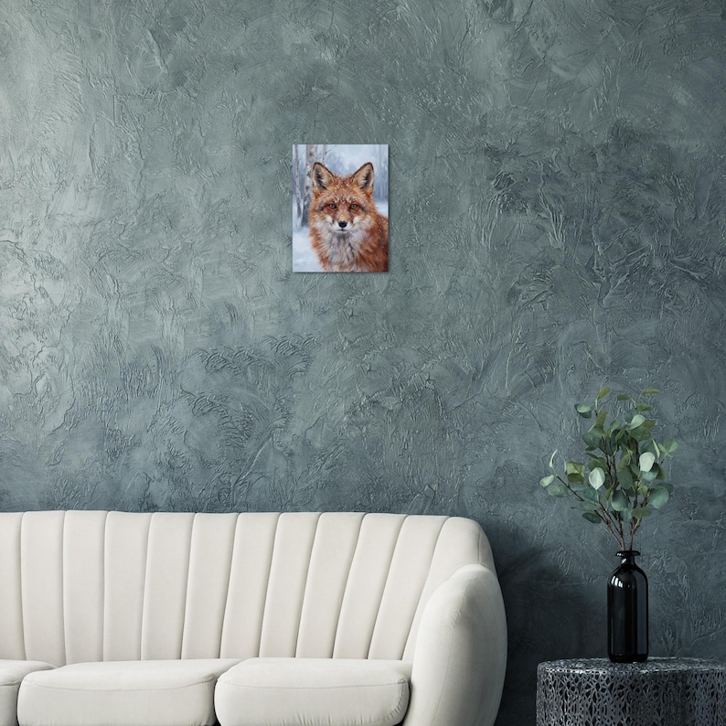 Lámina decorativa de zorro para pared, retrato de zorro invernal, arte de animales del bosque, regalo de decoración rústica para cabaña imagen 5