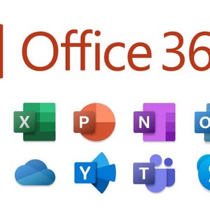 May include: The Office 365 logo in red text and a red square icon, accompanied by a grid of ten colorful application icons. These include blue, green, orange, purple, and teal symbols representing various software programs with letters.