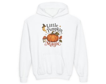 Little Pumpkin Magic Youth Hoodie, Kids Halloween Sweatshirt, Vintage Pumpkin Patch Fall Outfit