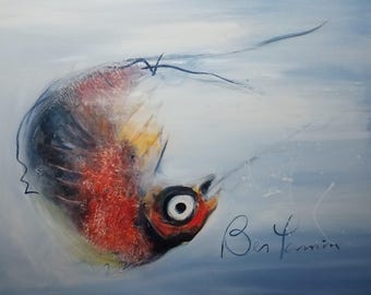 Dalla serie Cardumen#4 Teshuva - Il Ritorno/dipinto acrilico originale pesce 60 x 45 cm 1/1 Tela spirituale/Arte con anima