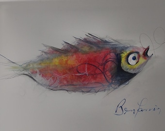 From the Series Cardumen#5 Ha'Nitzol |Saved /Original Acrylic Painting 1/1 60x45cm coloring fish/ Kodesh Artwork Signed by Artist