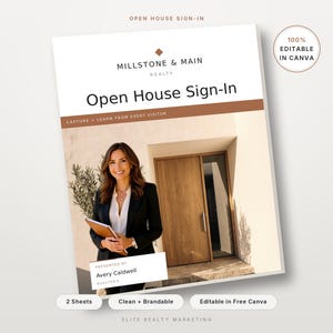 Open House Sign In Sheet, Realtor Lead Capture Form (Editable Canva Template)