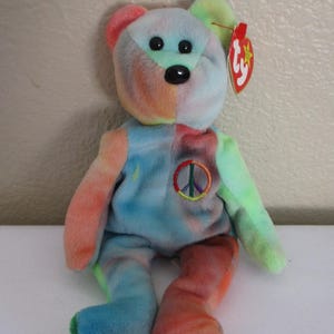 Ty Beanie Baby Peace Bear 2 Tag Errors USED