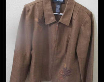 Veste blazer marron à motif feuilles d'automne pour femme, taille 12P, Sag Harbor