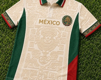 Mexico Soccer Polo Shirt, Aztec Eagle Crest Football Jersey, Mexican Pride Futbol Fan Shirt, 2026 Game Day Polo