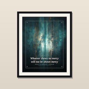 Celui qui ne montre aucune miséricorde (Hadith) - Affiche murale, téléchargement numérique à imprimer, décoration intérieure musulmane turquoise et or, Ramadan, impression de hadith en anglais