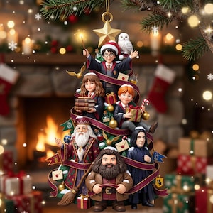 Harry Potter julgransprydnad, Hogwarts karaktärsträdprydnad, Harry Hermione Ron Dumbledore Snape Hagrid trollkarl fangåva