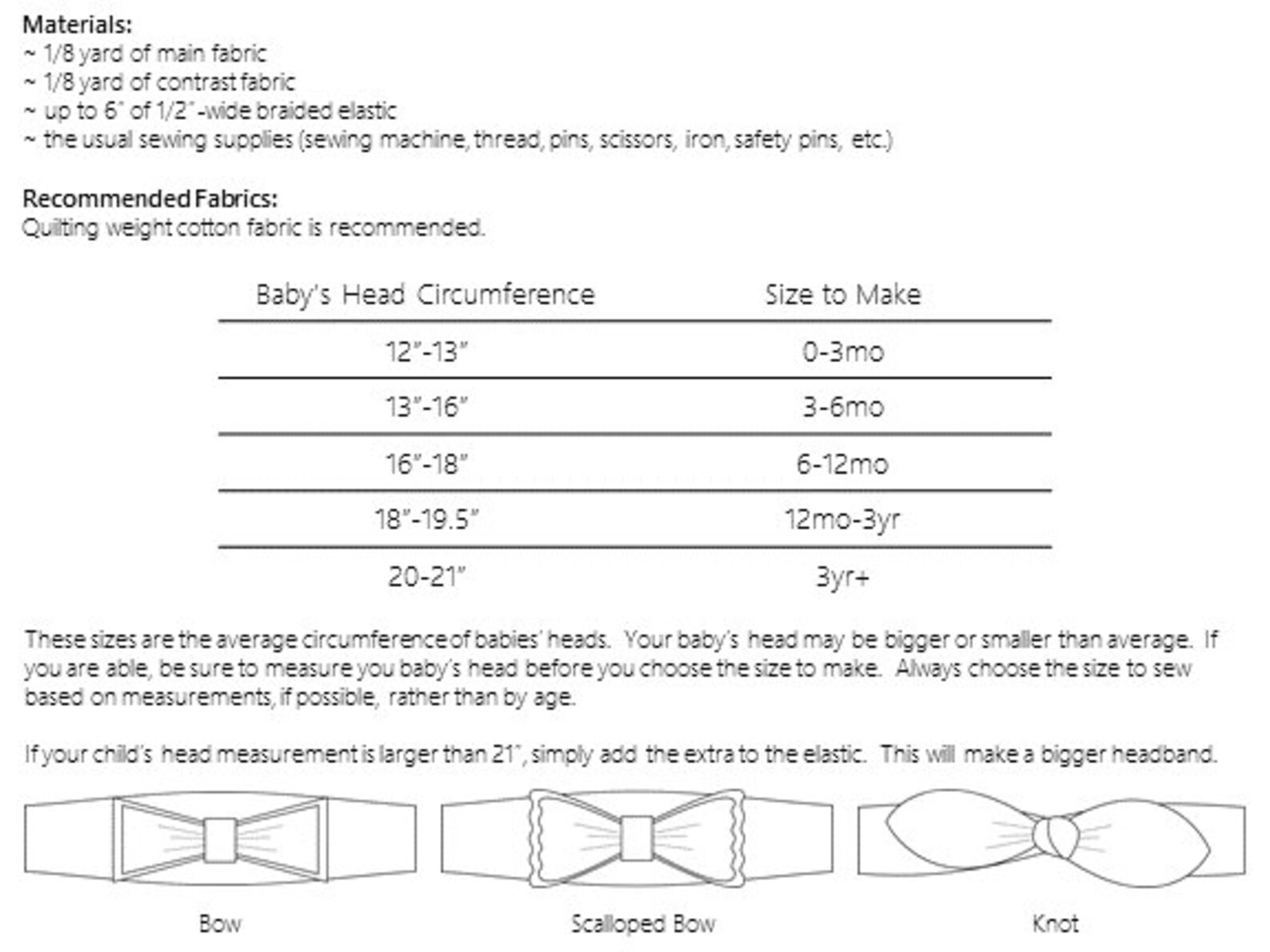Headband Sizes 03mo to 3yrs digital pdf sewing pattern Etsy