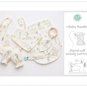 Baby Sewing Pattern Bundle: Bib, Burp Cloth, Teether, Mittens (PDF Pattern, 0-24mo Size Range )