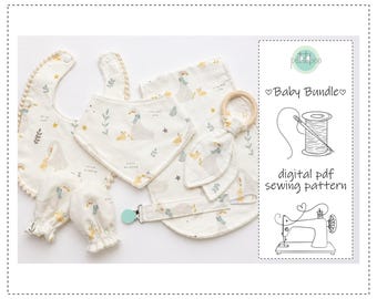 Baby Sewing Pattern Bundle | Bib Burp Mittens | 6 Items | Newborn Baby Gift | PDF Pattern Tutorial | DIY sewing Pattern | Easy Beginner PDF