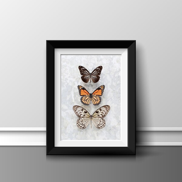 Three Speckled Butterflies on Pale Grey Pattern Printable INSTANT DOWNLOAD