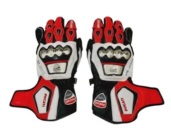 Ducati Corse Leather Motorrad Racing Handschuhe, Rot, Weiß, Schwarz gepanzerte Bahnreithandschuhe