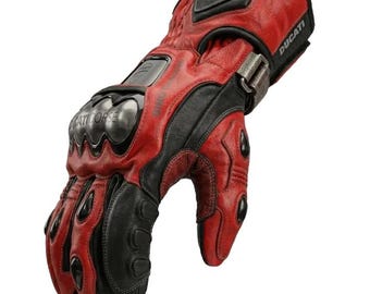 Ducati Corse Leather Motorrad Racing Handschuhe, Rot Schwarz Gepanzerte Track Reithandschuhe