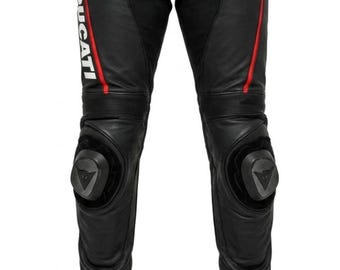 Ducati Motorrad-Rennhose aus schwarzem Leder, Schutzhose für Biker