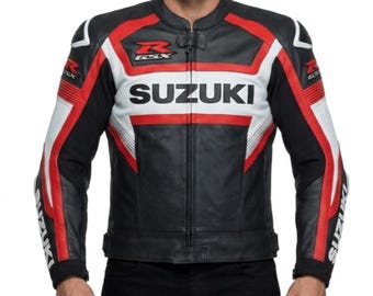 Swarovski GSX Racing Leder Motorradjacke, schwarz-rote Biker-Schutzausrüstung