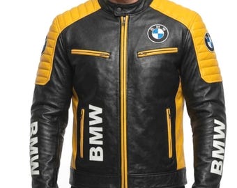 BMW Leder Motorradjacke, schwarz gelb gepanzerter Motorrad Racing Rider Zahnradmantel
