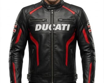 Ducati Leder Motorradjacke, Schwarz Rot Gepanzerte Schutzausrüstung