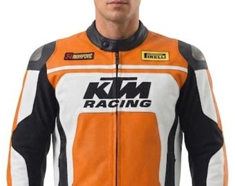 KTM Racing Leder Motorradjacke, Orange und Schwarz Motorrad Reitschutzkleidung