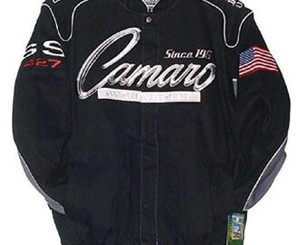 Corvette Camaro SS 427 Schwarze Rennjacke, Bestickte Vintage Style Sammlerstück Baumwolloberbekleidung