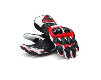 Ducati Leder Motorradhandschuhe, schwarz-rot-weiß gepanzerte Handschuhe