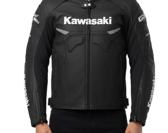 Kawasaki Leder Motorradjacke, schwarz gepanzerte Schutzkleidung für den Einsatz auf der Straße