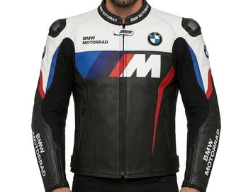 BMW Motorrad M Sport Leder Motorradjacke, Weiß Schwarz Rot Gepanzerte Reitausrüstung