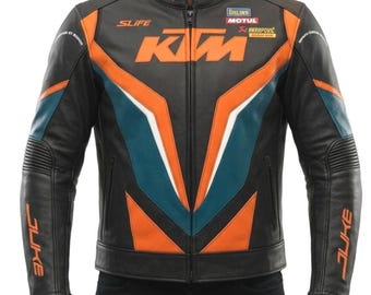 KTM Orange Schwarz Leder Motorradjacke, Schutzrennsport Rüstung Bikerjacke