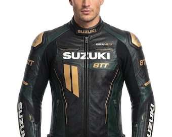 Swarovski GSX-8TT Leder Motorradjacke, Schwarz Grün Gold Gepanzerte Reitbekleidung