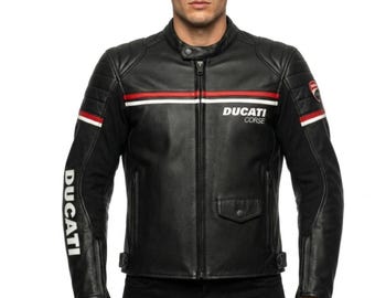 Ducati Corse Leather Motorcycle Jacket, Black Red Biker Riding Protective Armor Racing Gear