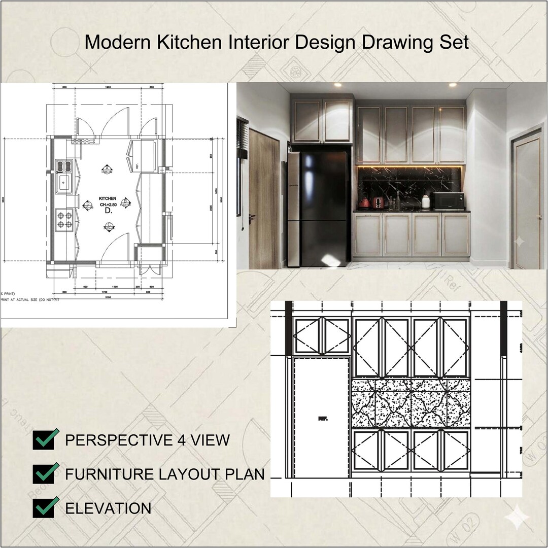 Autocad Report.pdf Modern Kitchen Design CAD Drawings: Layout, Elevations, Perspectives ...