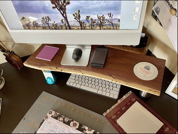 Acacia Wood Computer Monitor Desk Stand, 2 Tier Desktop Storage