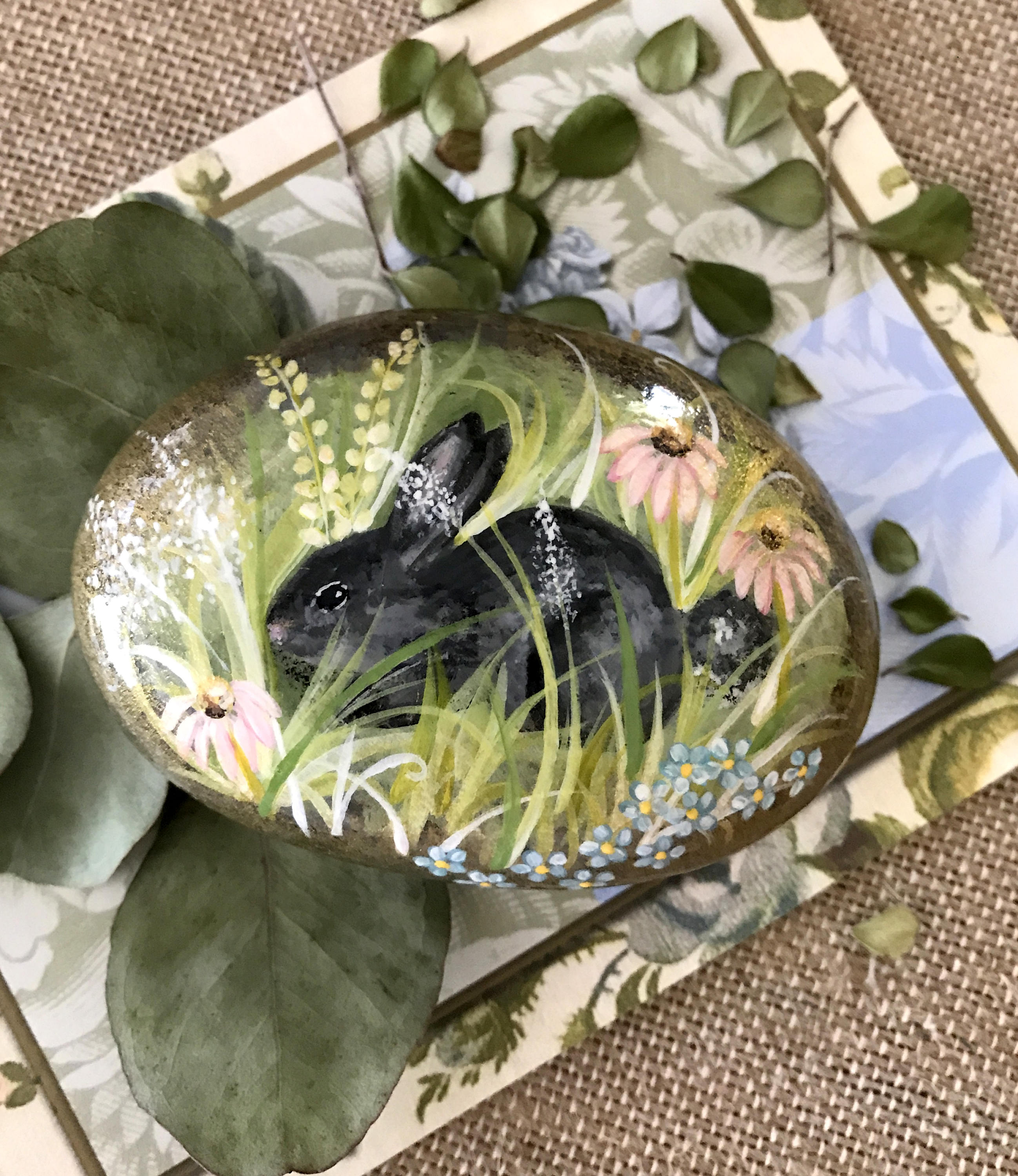 Bunny Rock Painted Rock Rabbit Rock Garden Scene Rock Etsy