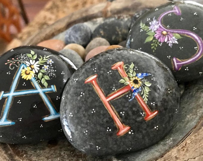 Painted Rock, Personalized Rock, Initial Rock, Rock Gift, Paperweight ...