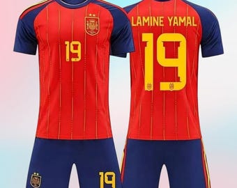 Spain Jersey Kit,Lamine Yamal #19 Jersey and Shorts Set,Custom Name Number Football Shirt,Youth Sizes,Fan Gift