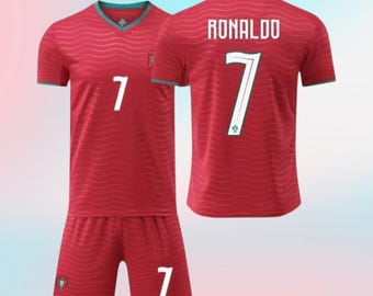 Portugal Jersey Kit,Ronaldo #7 Jersey and Shorts Set,Custom Name Number Football Shirt,Youth Sizes,Fan Gift