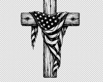 Cruz con la bandera estadounidense en formato SVG, cruz cristiana patriótica en formato PNG, imágenes prediseñadas de cruz rústica de madera, diseño religioso con la bandera de EE. UU., SVG de fe para Cricut.
