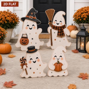 Cute Halloween Ghost Wooden Block, 2D Flat Spooky Shelf Sitter, Pumpkin Witch Hat Tiered Tray Decor, Choose Your Style, Fall Gift