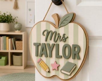 Personalized Teacher Door Sign, Custom Classroom Name Sign, Pencil Door Hanger, Back to School Gift, Teacher Appreciation Gift, Wood Decor