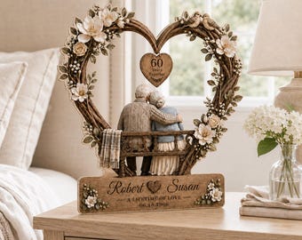 Regalo de 60º aniversario de bodas para padres, bloque de madera personalizado para parejas, recuerdo de 60 años juntos, regalo personalizado para abuelos.