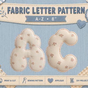 Stoffbuchstaben-Schnittmuster | 8-Zoll-Nähvorlagen für das Alphabet (Digitaler Download)