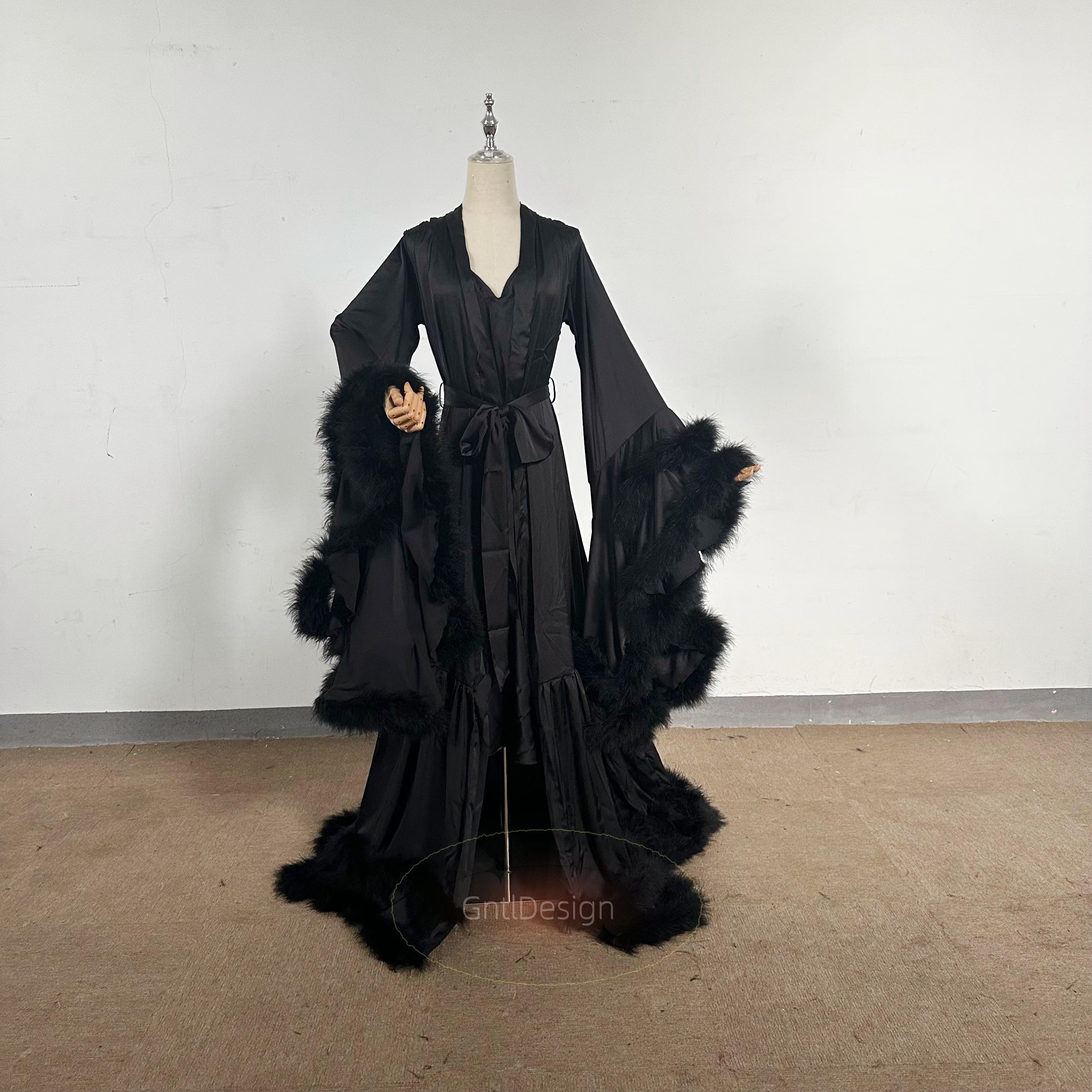 black and grey dressing gown Fluffy old fashioned mens dressing gown