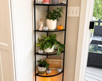 5-Tier Arched Corner Shelf, Gold Metal Bookshelf, Tempered Glass Storage Rack