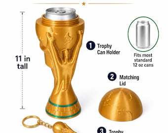 Soporte para latas de trofeo de fútbol de 11 pulgadas y llavero, funda para bebidas impresa en 3D