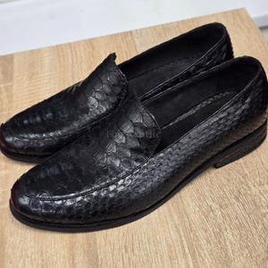 Bespoke Python Leather Slip On: Black exotic skin women casual shoes